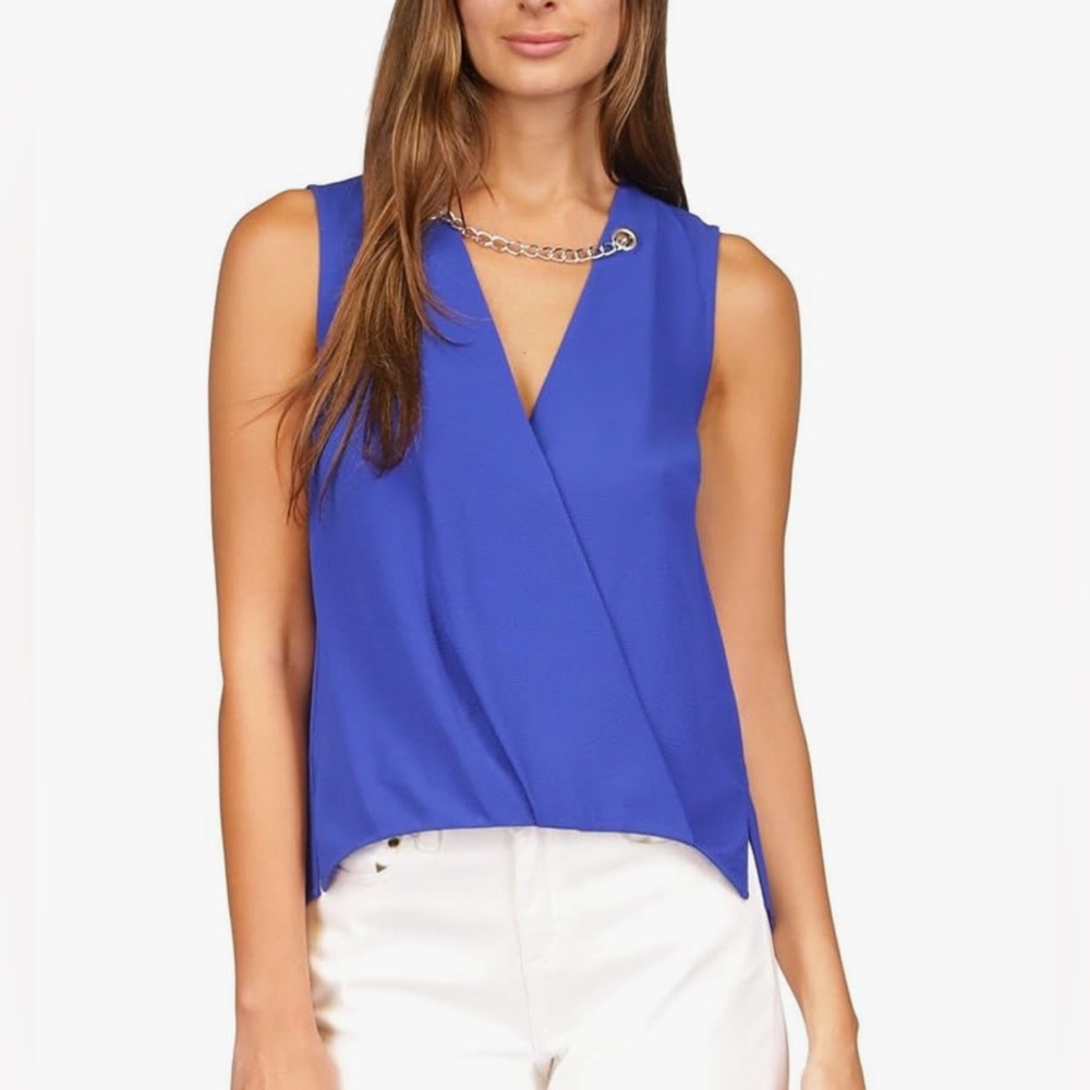 Michael Michael Kors Chain Faux-Wrap Top in Royal Blue Size Large